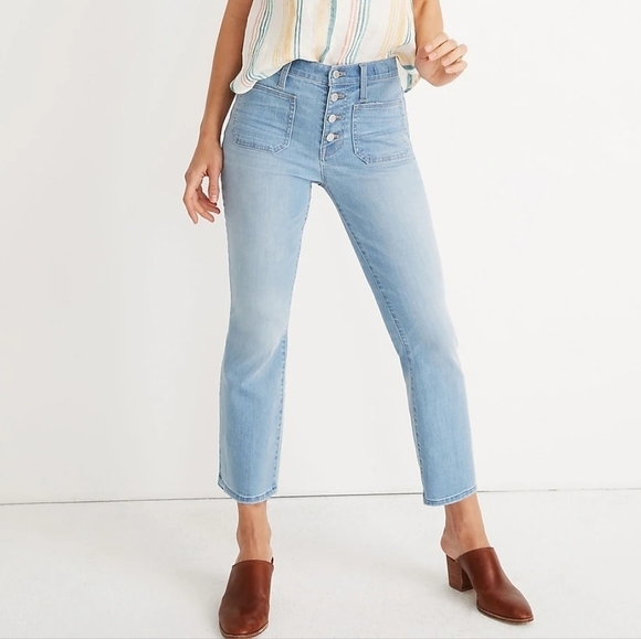 Madewell Quince Wash Button-Front Edition Cali Demi-Boot Jeans 24 - Picture 1 of 8